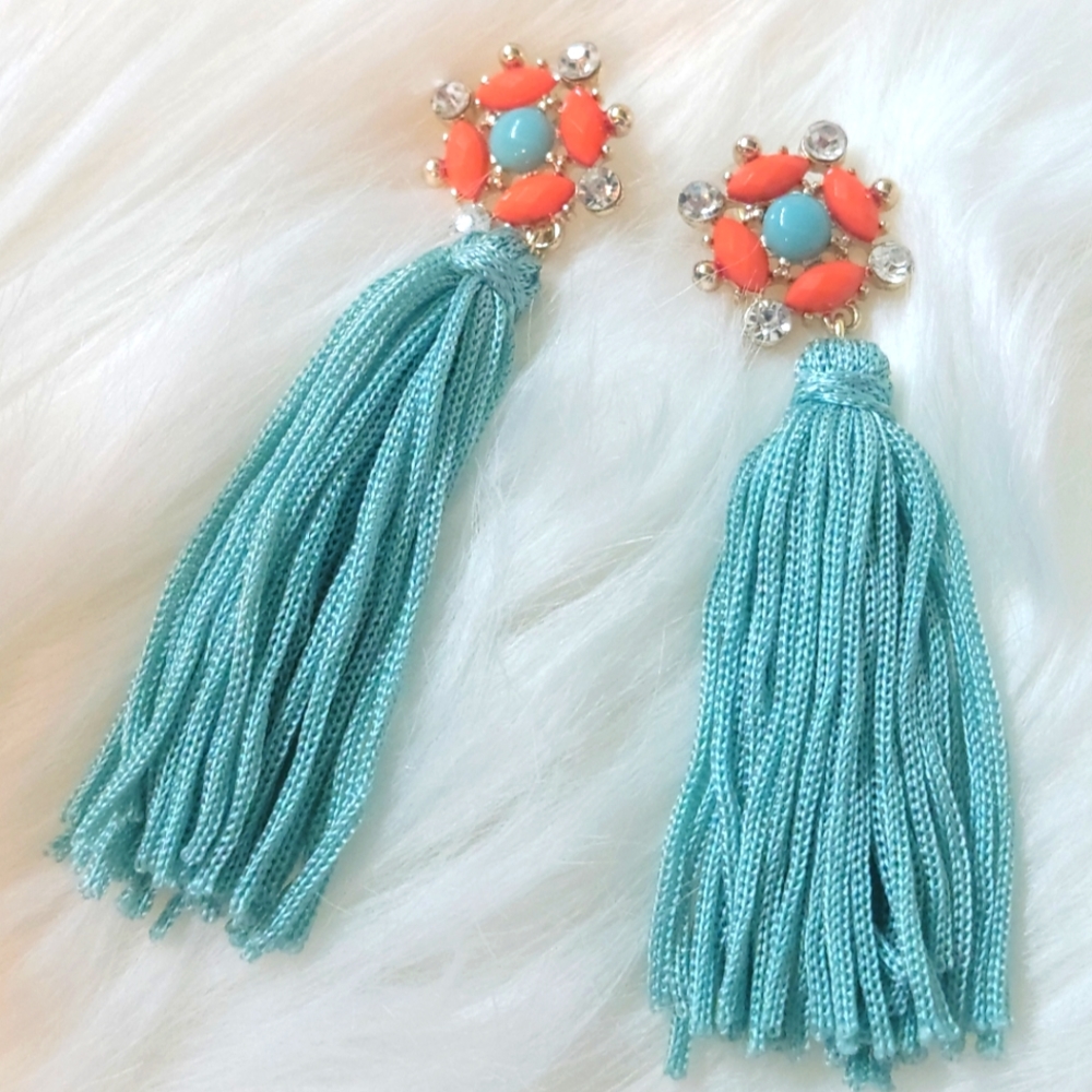 Coral and Turquoise Fringe Earrings